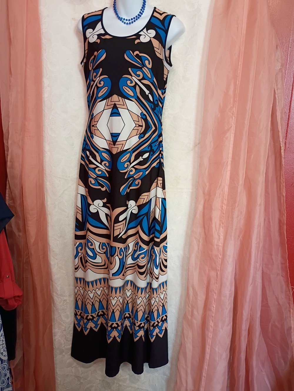 🛍️ BUNDLE ONLY🛍️Milano Black, Blue & Tan Geometric Maxi Dress